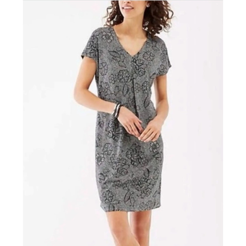J. Jill Knit Sheath Dress Women Medium Black Floral Paisley‎ Wearever Collection